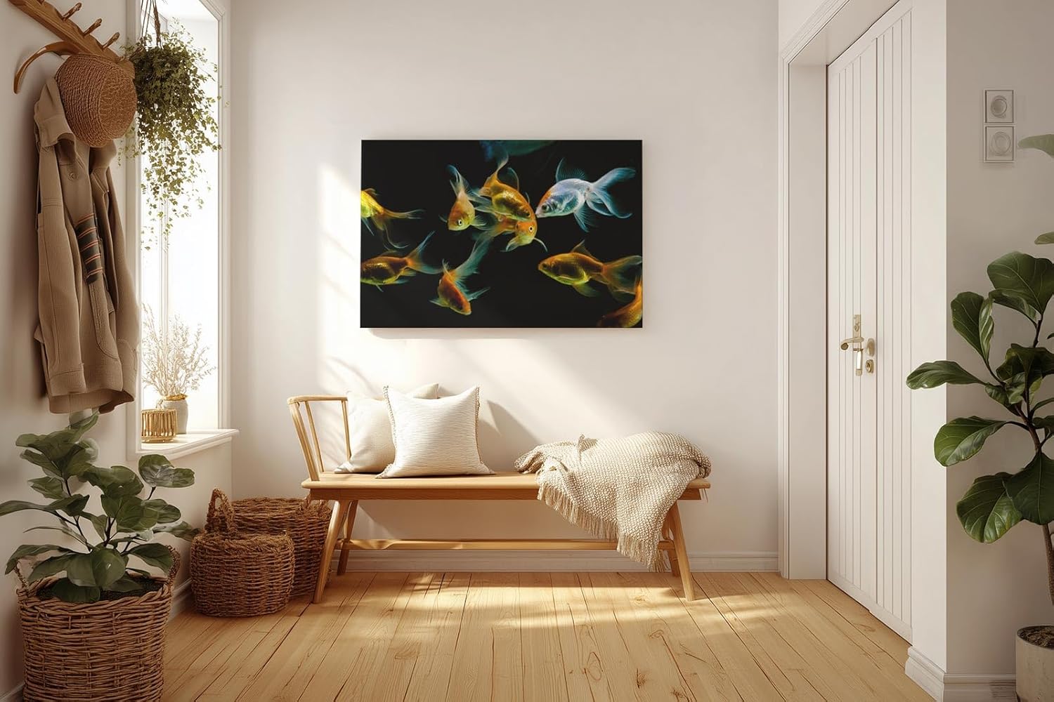 Sinus Art Wandbild 120x80cm Anmutige Darstellung von Goldfischen in harmonischer Farbkomposition