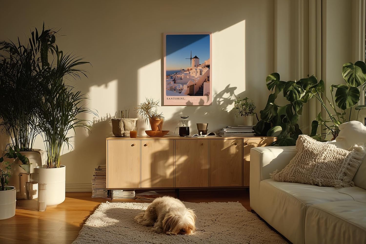 Paul Sinus Kunstdruck 40x60cm Santorini Griechenland weiße Häuser und Windmühle bei Sonnenuntergang