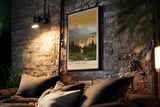 Paul Sinus Kunstdruck 40x60cm Saint Mary Lake USA Sonnenuntergang über Bergsee mit Insel und Kiefernwald