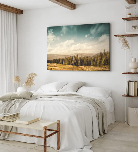 Paul Sinus Wandbild 120x80cm Natur Berge Landschaft Tannenwald Bäume weiße Wolken