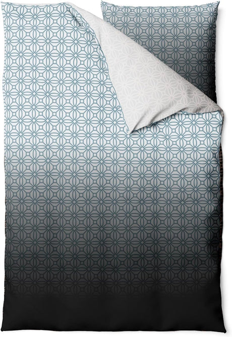 Sinus Art Mikrofaser Bettwäsche 135x200 cm + 80x80 cm – Elegantes Wendedesign mit Farbverlauf in Braun & Hellblau, florales Kreisornament, pflegeleicht & atmungsaktiv
