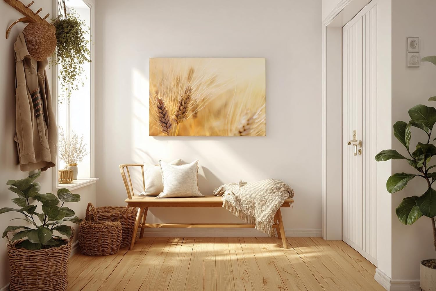 Sinus Art Wandbild 120x80cm Sommerliches Kornfeld mit Weizenähren in goldener Abendsonne