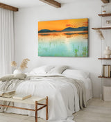 Paul Sinus Wandbild 120x80cm Sonnendämmerung Berge Abendröte See Natur roter Himmel