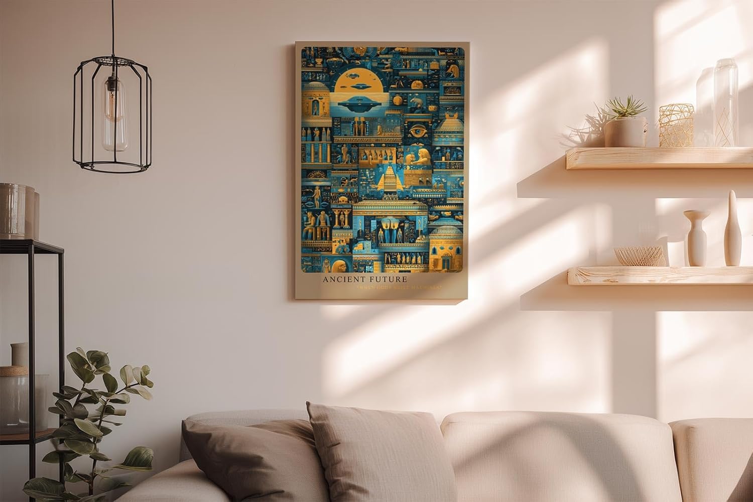 Paul Sinus Wandbild in 40x60cm Ancient Future – Futuristische UFOund Maschinenszenen im Stil altägyptischer Wandmalereien