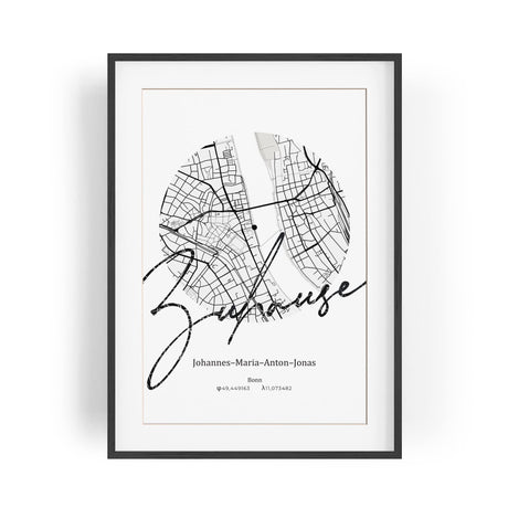 Paul Sinus Bilderrahmen personalisierter Stadtplan mit deinen GPS Koordinaten und Namen. 30cm x 42cm Holz Wechselrahmen mit Glas und Passepartout. Moderne Geschenkidee zum Geburtstag (ohne Rahmen)