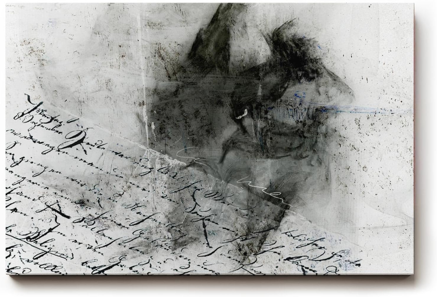 Sinus Art Wandbild 120x80cm Abstraktes Porträt, handschriftliche Elemente und rauchige Strukturen in Schwarzweiß