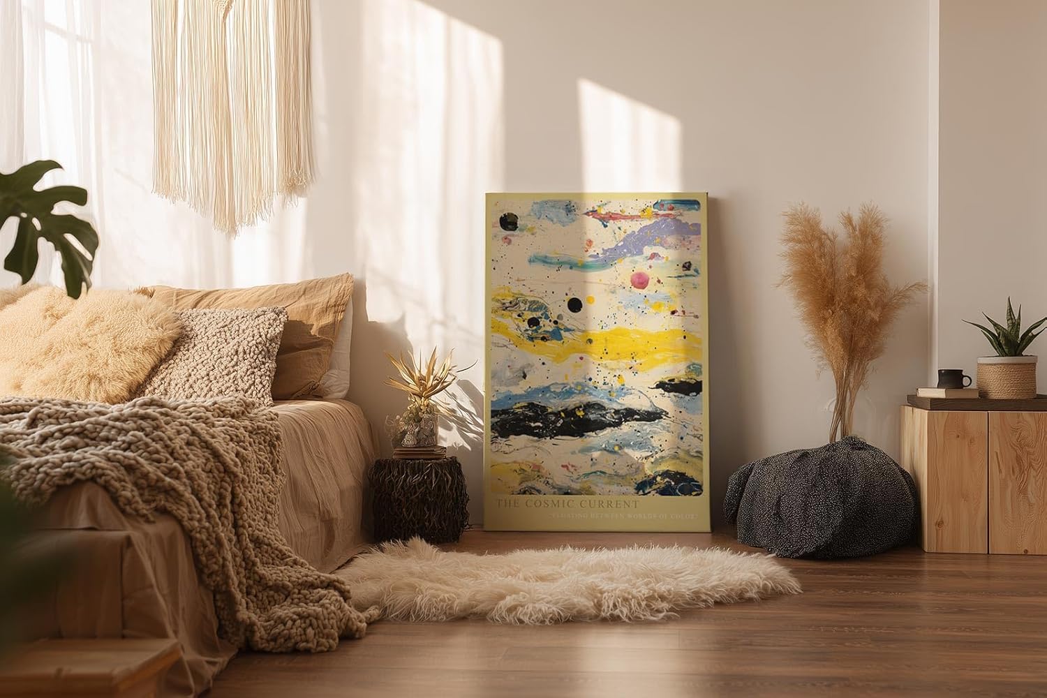 Paul Sinus Wandbild in 40x60cm The Cosmic Current – Farbintensive abstrakte Kunst mit fließenden Farbschichten in Gelb, Blau und Schwarz