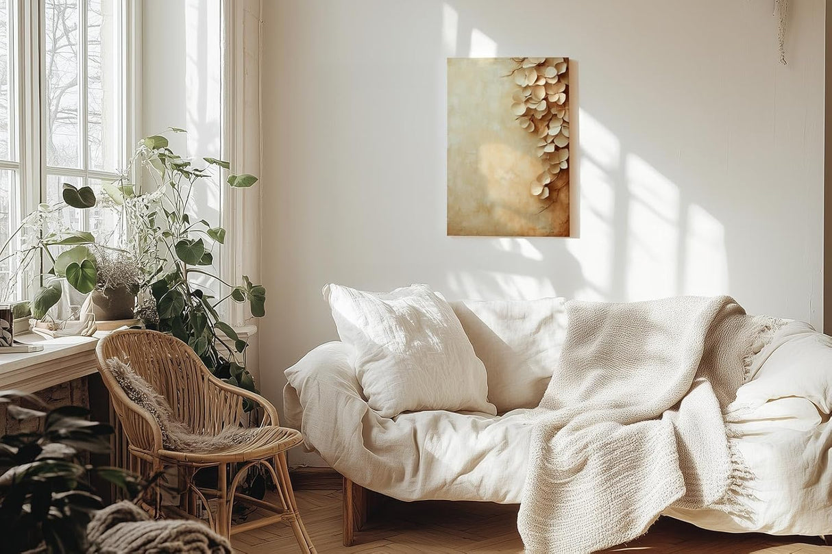 Paul Sinus 60x90cm Wandbild Hängende Blütenpracht in Beige – Stilvolle Natürlichkeit mit floraler Harmonie Blume