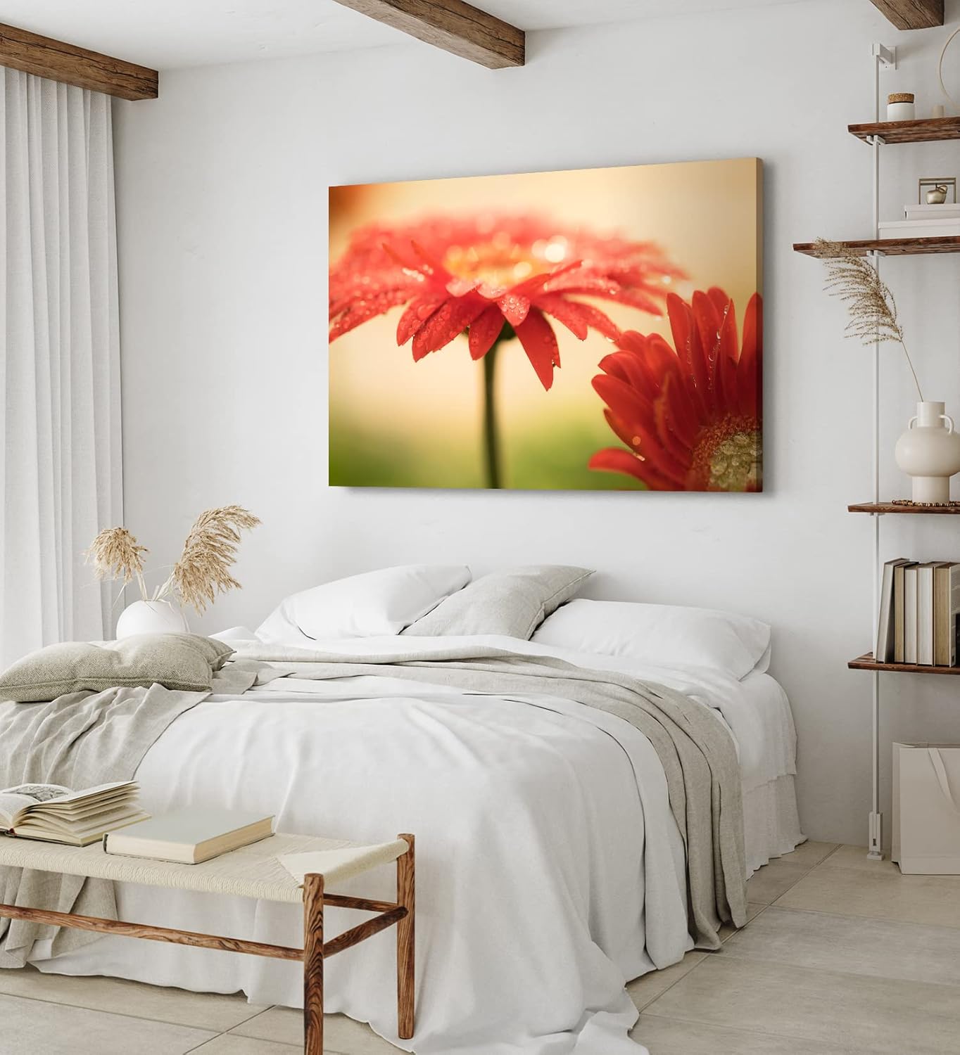 Paul Sinus Wandbild 120x80cm Gerbera Blume Blüte Rot Nahaufnahme Kunstvoll Tropfen