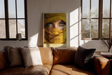 Paul Sinus Wandbild in 40x60cm The Soul Mirror – Intensiver Blick durch goldene Augen mit gelbem Stoff umhüllt