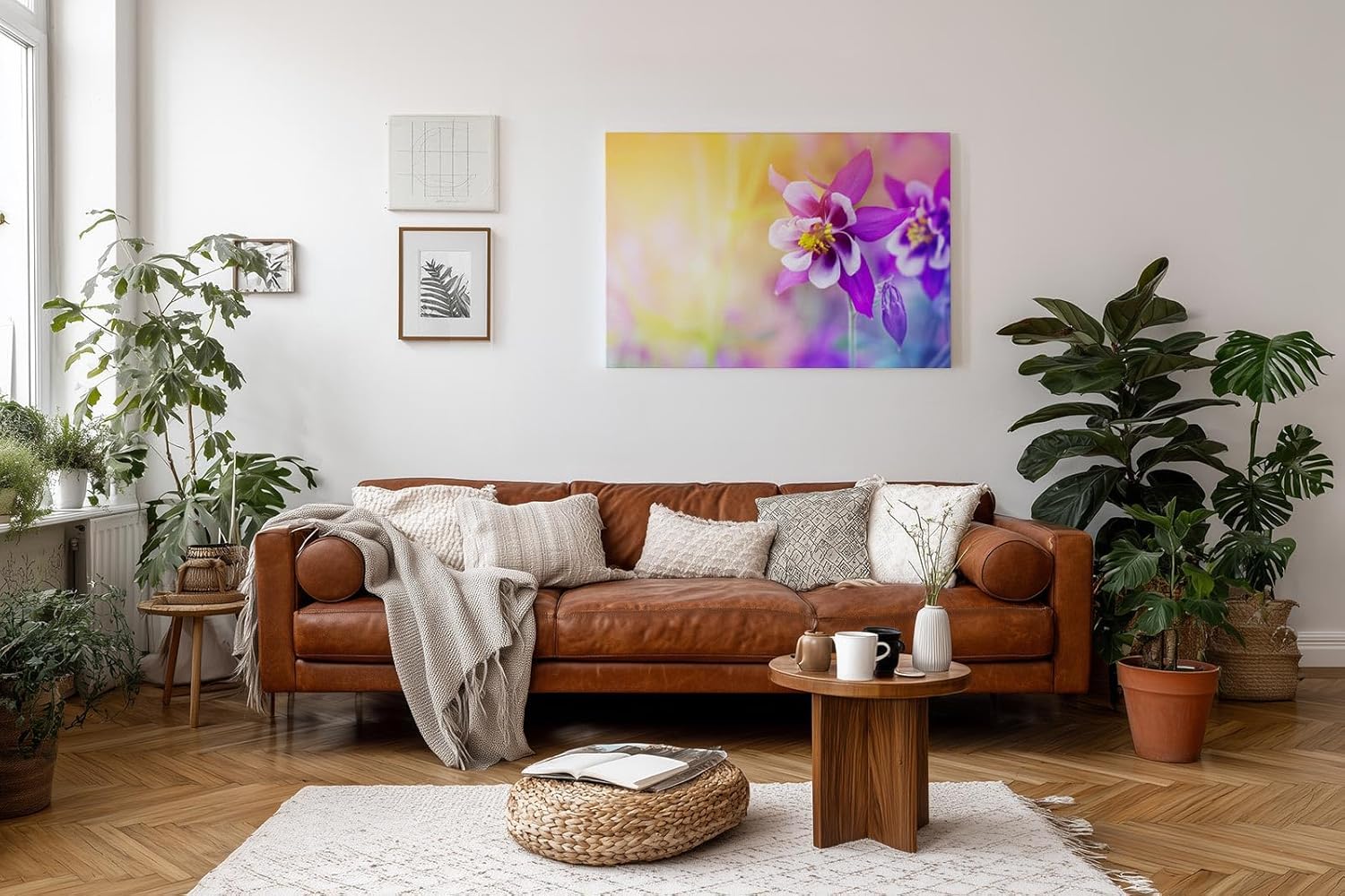 Sinus Art Wandbild 120x80cm Faszinierende Nahaufnahme einer violetten Blüte mit harmonischem Farbverlauf