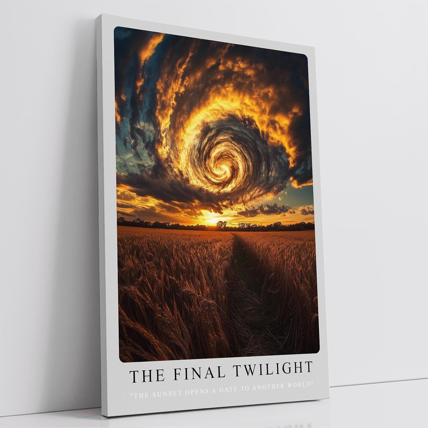 Paul Sinus Leinwandbild 40x60cm The Final Twilight mystischer Himmel Wirbelwolken dramatischer Sonnenuntergang goldene Felder surreal faszinierend