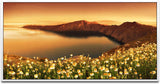 Sonnenuntergang in Santorini ca. 130x70cm Wandbild inklusive Schattenfugenrahmen weiss - Panorama Leinwand Bild XXL Format Wandbilder Wohnzimmer Wohnung Deko Kunstdrucke