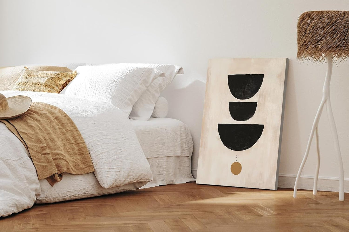 Paul Sinus 60x90cm Wandbild, Ikonisches Design in Fokusgeometrie – Abstrakte Halbkreise auf Leinwand mit Goldakzent