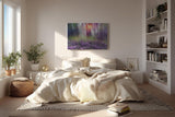 Sinus Art Wandbild 120x80cm Die lila Krokusse im Vordergrund und das Lichtspiel im Wald erzeugen eine zauberhafte Atmosphäre