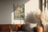 Paul Sinus Wandbild in 40x60cm The Garden Inside Her – Zartes Porträt einer Frau mit Blütenkrone und Vogel in pastellfarbener Komposition