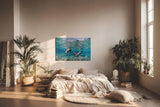Sinus Art Wandbild 120x80cm Faszinierende Szene mit schwimmenden Seelöwen in Bewegung in türkisblauer Umgebung