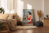 Paul Sinus Wandbild in 40x60cm The Taste of Paris Bilder einer Frau im roten Kleid auf einer Pariser Terrasse mit Blick auf den Eiffelturm