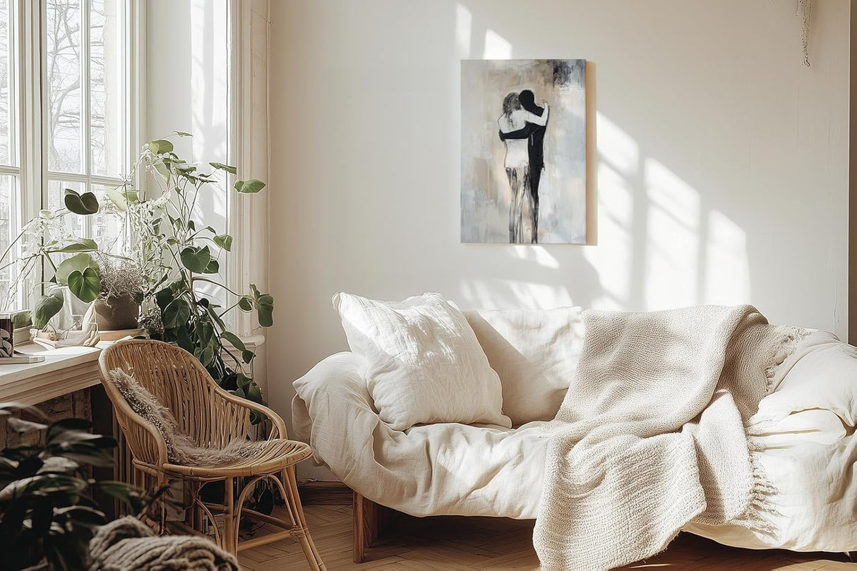 Paul Sinus 60x90cm Wandbild Tiefe Berührung – Emotionales Fokuskunstwerk inniger Umarmung auf Leinwand und Holzrahmen