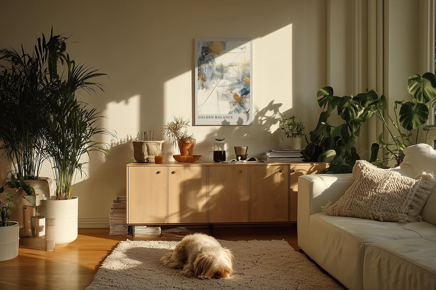 Paul Sinus Kunstdruck 40x60cm Golden Balance – Abstraktes Kunstwerk in Gold, Grau und Weiß als harmonische Komposition