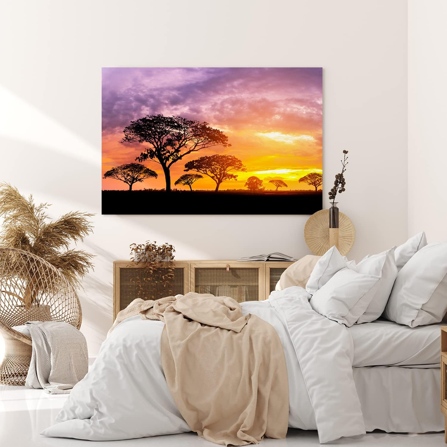 Paul Sinus Wandbild 120x80cm Afrikanische Landschaft Burkea Africana Bäume Sonnenuntergang