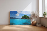 Sinus Art Wandbild 120x80cm Kristallklares Wasser, leuchtendes Blau und grüne Vegetation schaffen tropisches Flair