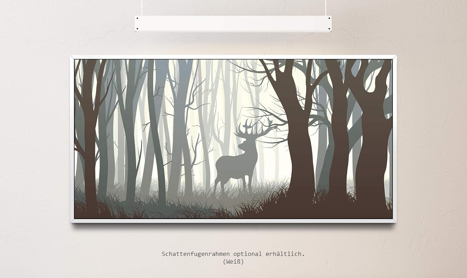 Rehbock in einem Wald ca. 130x70cm Wandbild inklusive Schattenfugenrahmen weiss - Panorama Leinwand Bild XXL Format Wandbilder Wohnzimmer Wohnung Deko Kunstdrucke