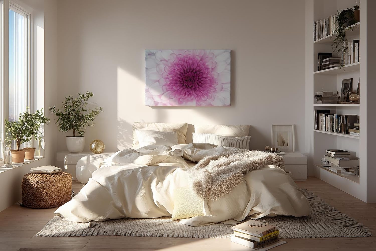 Sinus Art Wandbild 120x80cm Perfekte Nahaufnahme einer rosa Chrysantheme mit harmonischer Symmetrie und Tiefe