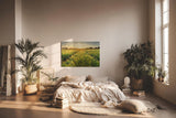 Sinus Art Wandbild 120x80cm Sonnenuntergang über einem weitläufigen Feld voller goldener Halme – friedlich und inspirierend