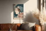 Paul Sinus Wandbild in 40x60cm The Guardian Plume – Ausdrucksstarkes Frauenporträt mit großem Vogel und floraler Umrahmung in gedämpften Tönen