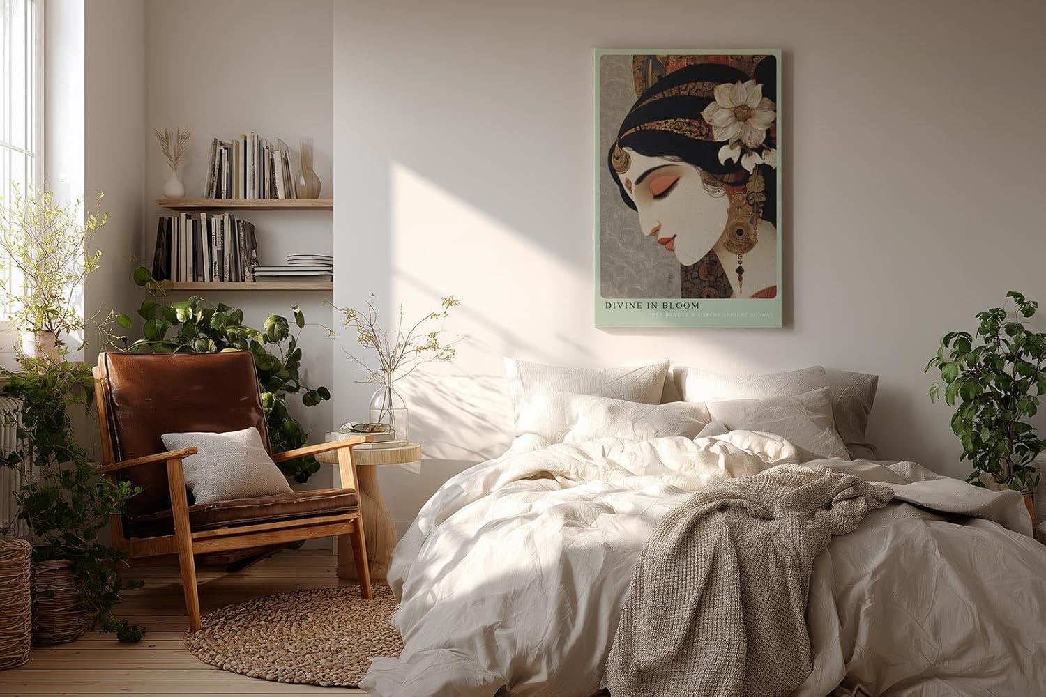 Paul Sinus Wandbild in 40x60cm Divine in Bloom mit stilisiertem Frauenportrait und floralen Ornamenten für edle Wandgestaltung