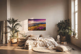 Sinus Art Wandbild 120x80cm Stimmungsvolles Landschaftsmotiv mit leuchtendem Himmel und blühender Wiese