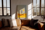 Paul Sinus Wandbild in 40x60cm Baum auf goldgelbem Feld mit Sonne – minimalistisches Landschaftsmotiv für moderne Raumgestaltung