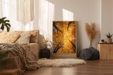 Paul Sinus Wandbild in 40x60cm Autumn Cathedral Goldgelbes Blätterdach aus der Froschperspektive mit strahlendem Sonnenlicht für herbstliche Raumakzente