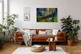Sinus Art Wandbild 120x80cm Schräge Linien und Flächen in Blau, Grün, Ocker und Schwarz mit Texturwirkung
