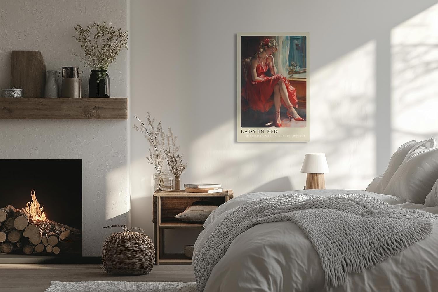 Paul Sinus Leinwandbild 60x90cm Lady in Red – Frau, Rot, Eleganz, Leidenschaft, Nostalgie, Sinnlichkeit, Vintage, Romantik, Kunst, Schönheit, Emotion