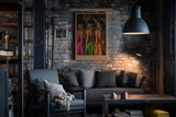Paul Sinus Wandbild in 40x60cm Old Money Fashion – Elegante Damen in farbenfrohen Kleidern vor floralem Hintergrund, stilvolles Retro-Design für luxuriöse Wohnakzente