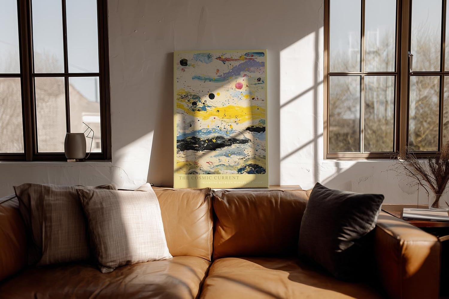 Paul Sinus Wandbild in 40x60cm The Cosmic Current – Farbintensive abstrakte Kunst mit fließenden Farbschichten in Gelb, Blau und Schwarz