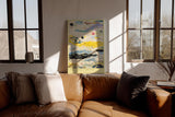 Paul Sinus Wandbild in 40x60cm The Cosmic Current – Farbintensive abstrakte Kunst mit fließenden Farbschichten in Gelb, Blau und Schwarz