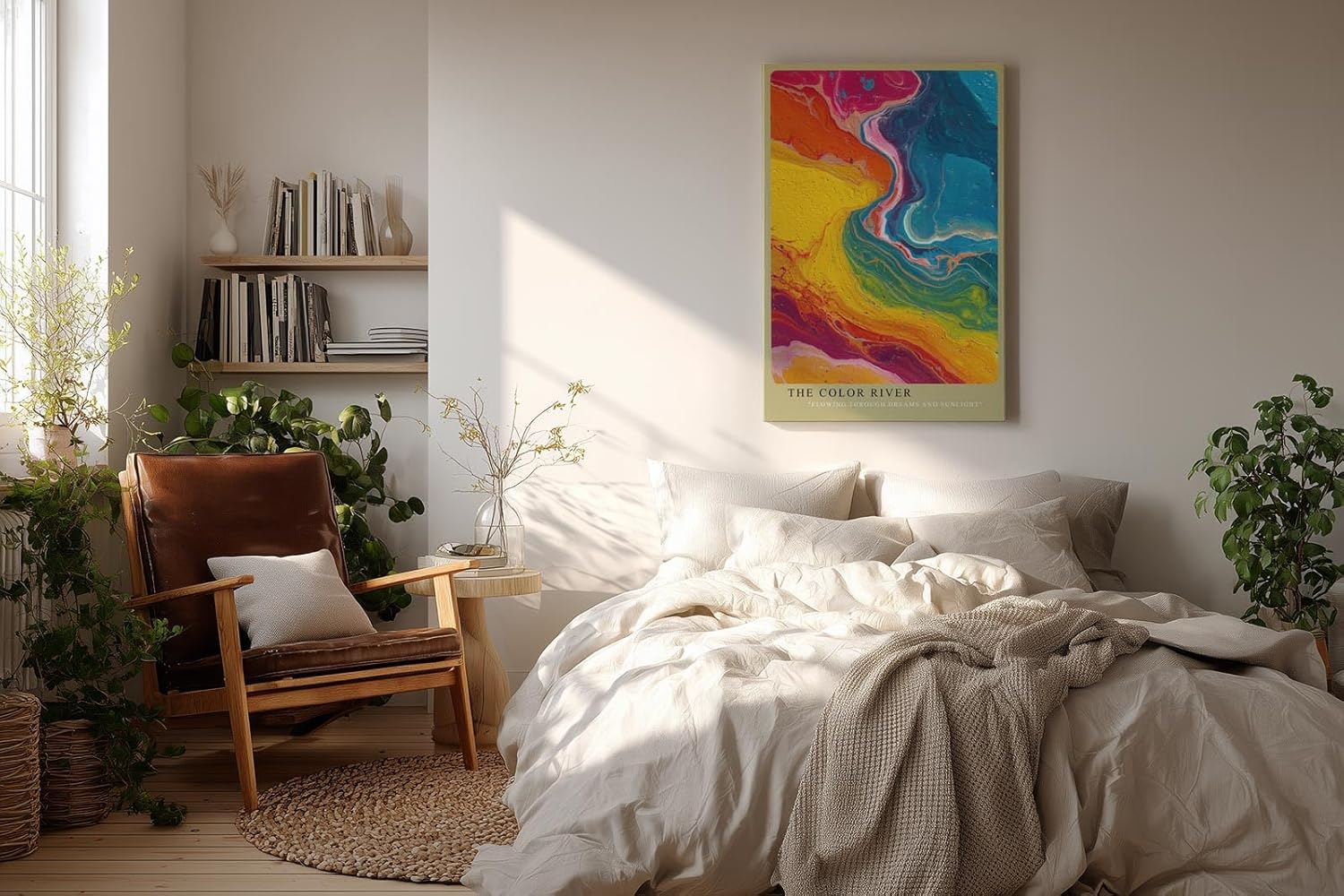 Paul Sinus Wandbild in 40x60cm The Color River – Abstrakte Flussform in leuchtenden Gelb-, Blau-, Rotund Grüntönen