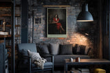 Paul Sinus Wandbild in 40x60cm The Night She Stayed Frau im roten Kleid in Bar-Szene mit Glas Wein in atmosphärischem Ölmalstil