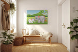 Sinus Art Wandbild 120x80cm Liebevoll gezeichnete Elefantenmutter mit Baby in lebendiger Naturkulisse