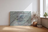 Sinus Art Wandbild 120x80cm Dynamische Linienführung auf grauer Fläche mit Pastelltönen in Blau, Rosa und Grün