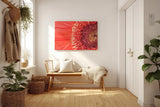 Sinus Art Wandbild 120x80cm Atemberaubende Nahaufnahme einer roten Blüte mit faszinierender Textur und Tiefe