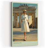Paul Sinus Wandbild in 40x60cm Berlin – elegante Frau in Weiß vor dem Brandenburger Tor im malerischen Stil