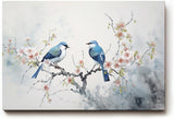 Sinus Art Wandbild 120x80cm Detailreiches Naturmotiv mit zwei blauen Vögeln auf blühendem Ast – filigran und stimmungsvoll gestaltet