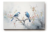Sinus Art Wandbild 120x80cm Detailreiches Naturmotiv mit zwei blauen Vögeln auf blühendem Ast – filigran und stimmungsvoll gestaltet