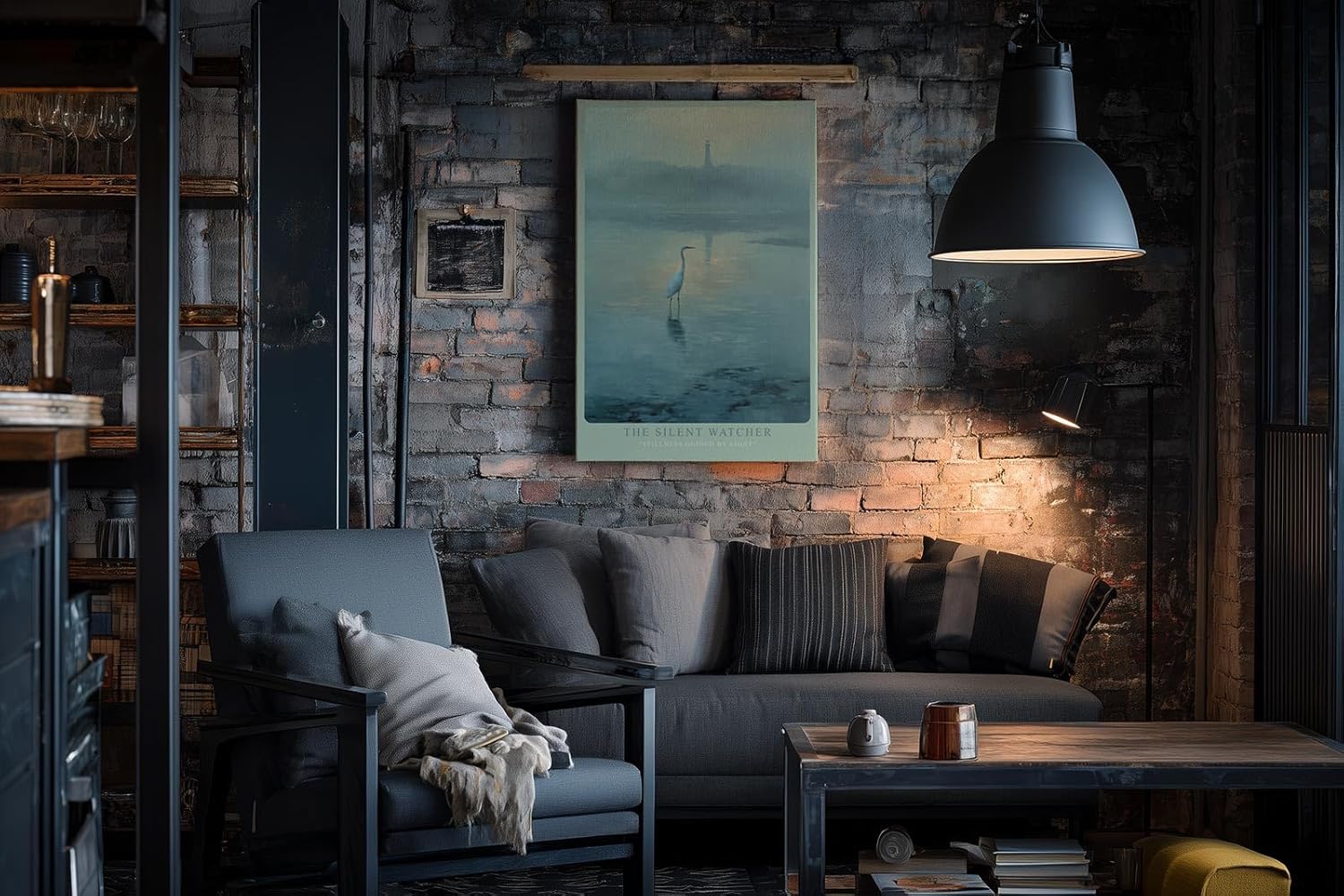 Paul Sinus Wandbild in 40x60cm The Silent Watcher mit elegantem Reiher vor nebliger Küstenlandschaft für ruhige Wandgestaltung