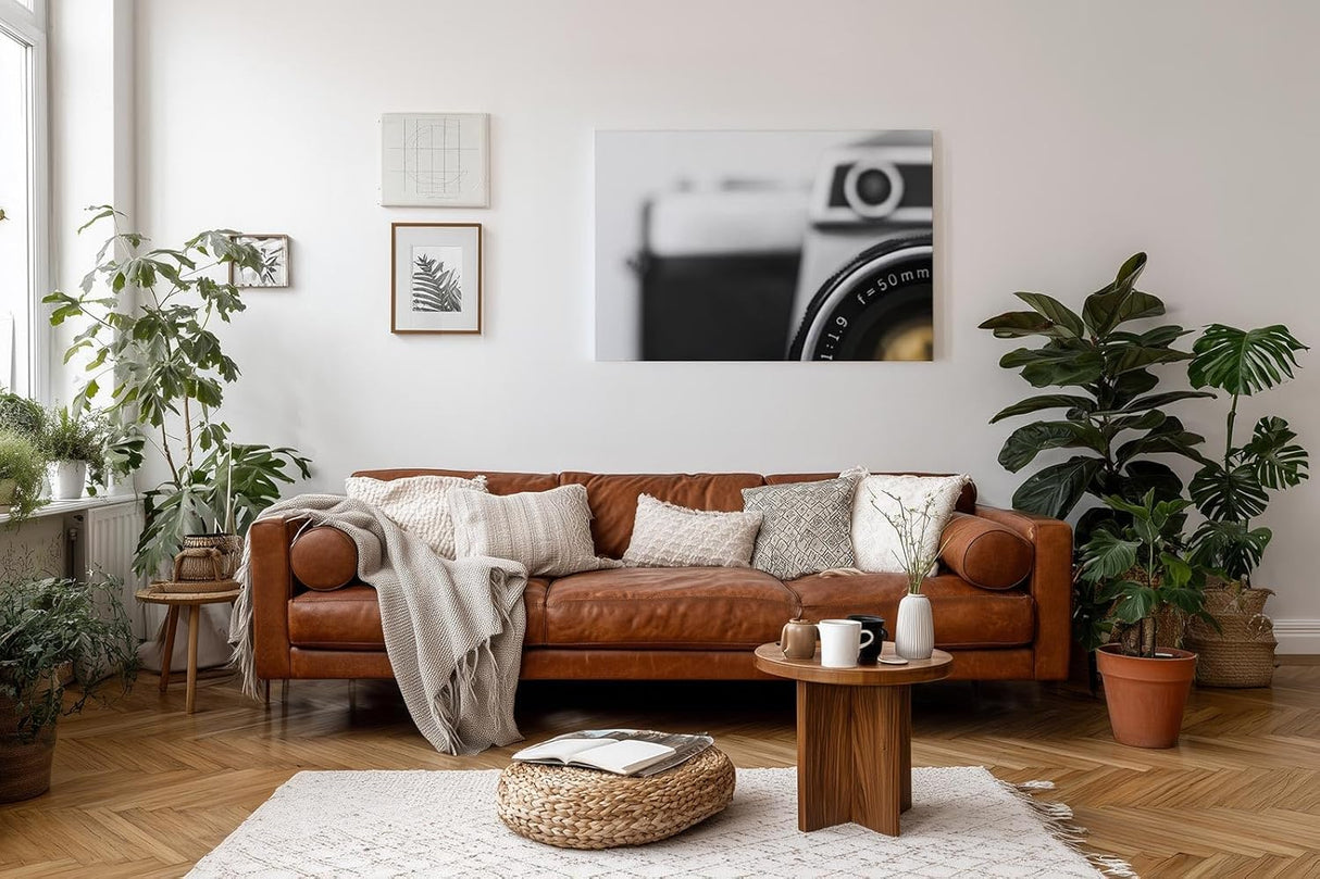 Sinus Art Wandbild 120x80cm Elegantes Kameramotiv in Schwarz-Weiß – nostalgisch und modern zugleich