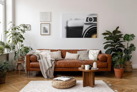 Sinus Art Wandbild 120x80cm Elegantes Kameramotiv in Schwarz-Weiß – nostalgisch und modern zugleich